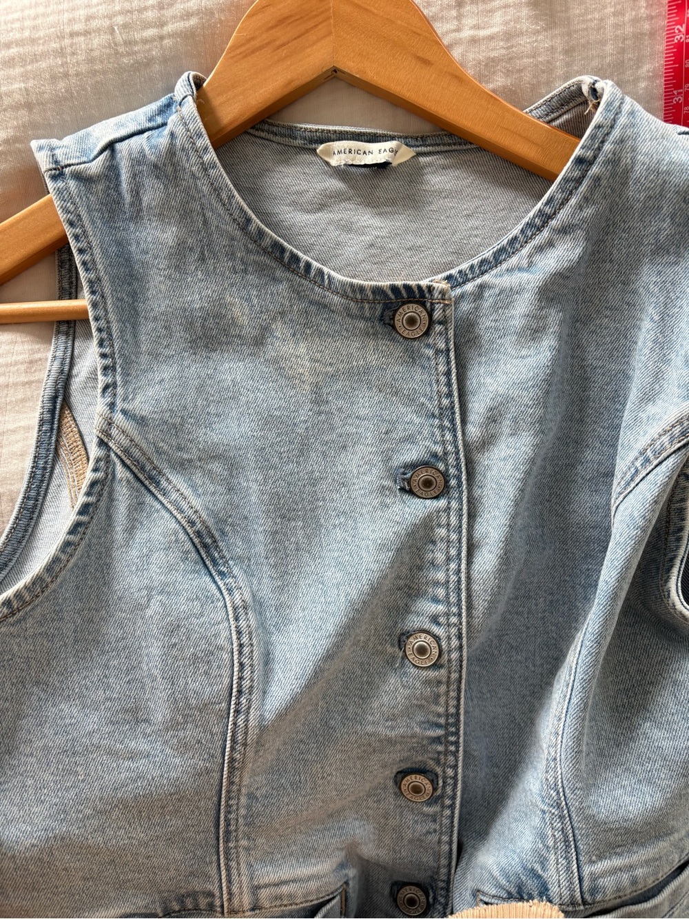 Light Blue Denim Button-Front Sleeveless Vest - Picture 3 of 3